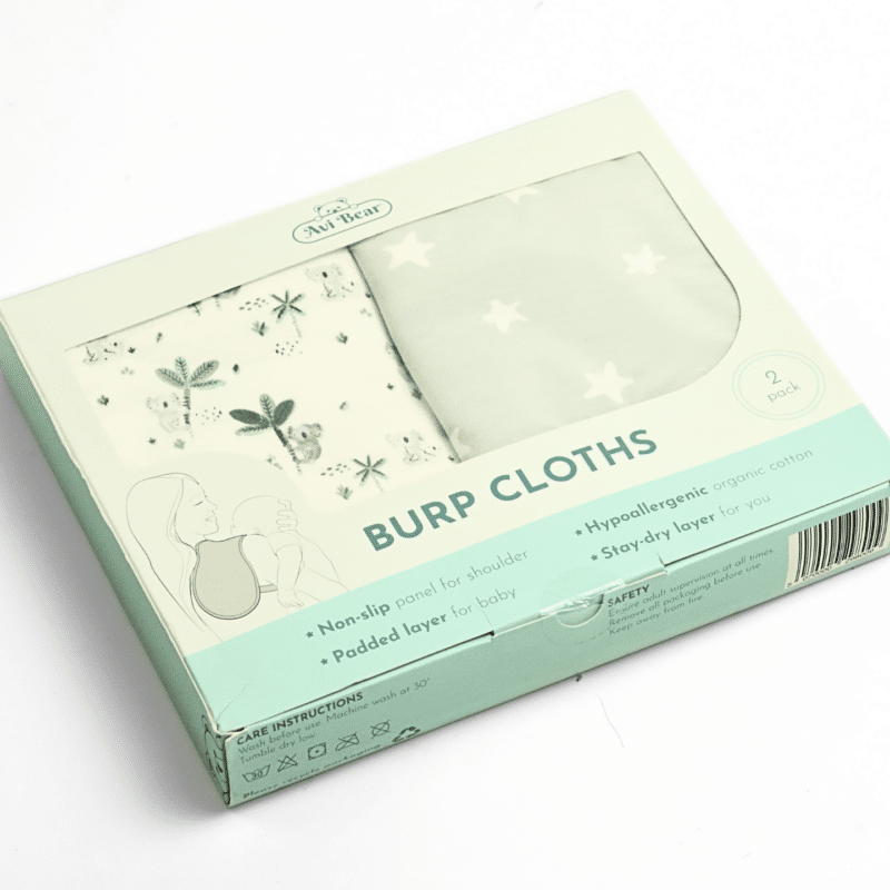 Packaging design for Avi Bear a company that sells burping cloths