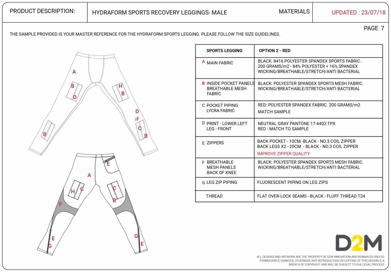 Manufacturing specification for male leggings