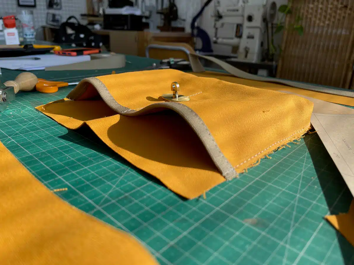 Baxley Bags prototype showing part of the manufacturing process