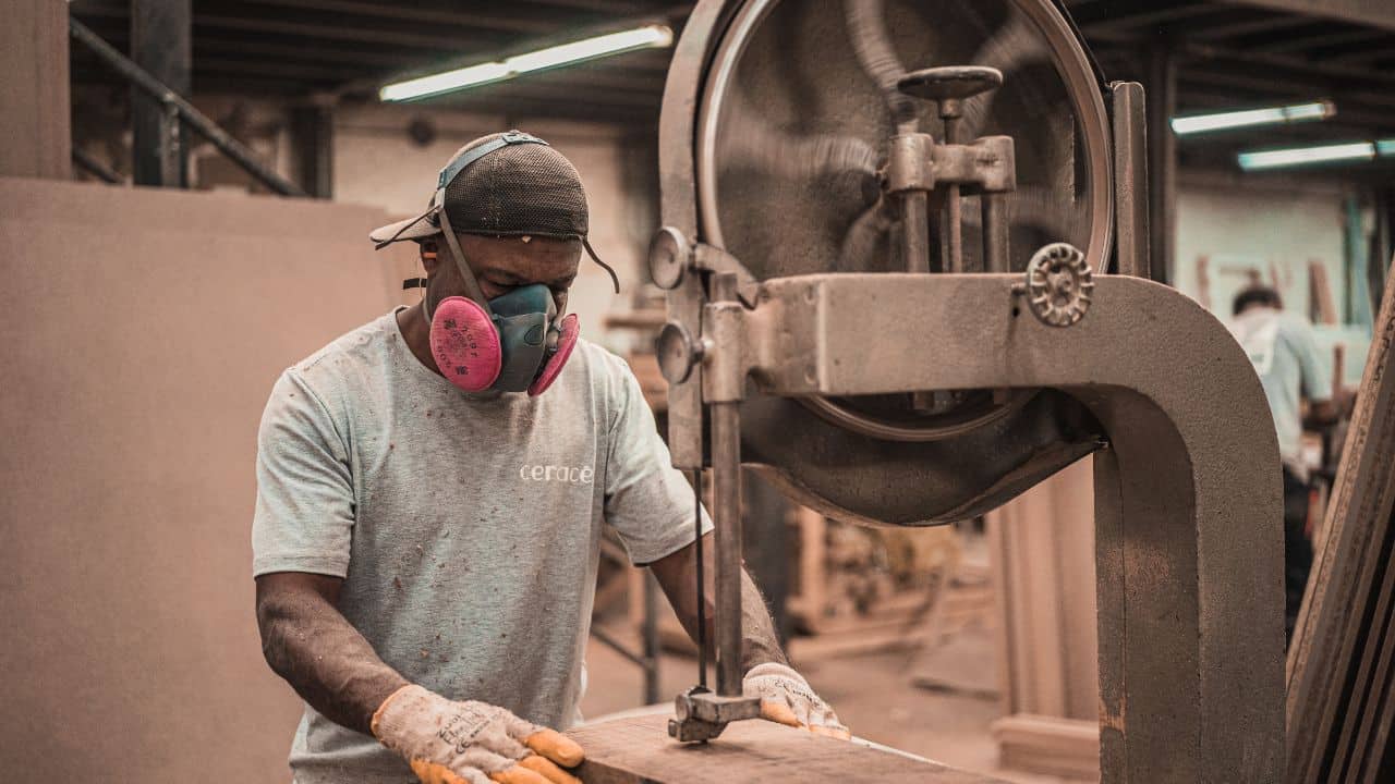 Man with face mask at a manufacturing unit in China